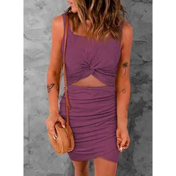 Acelitt Summer Dresses for Women 2025 Cut Out Beach Sundress Vegas Outfits Red M