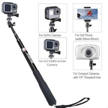 Smatree Telescoping Selfie Stick with Tripod Compatible for G*Pro 13/12/11/10/9/8/7/6/5/Insta360, for OSMO 4/3/Ricoh Theta, Compact Camera and Phone