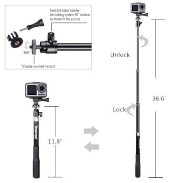 Smatree Telescoping Selfie Stick with Tripod Compatible for G*Pro 13/12/11/10/9/8/7/6/5/Insta360, for OSMO 4/3/Ricoh Theta, Compact Camera and Phone