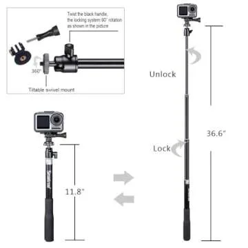 Smatree Telescoping Selfie Stick with Tripod Compatible for G*Pro 13/12/11/10/9/8/7/6/5/Insta360, for OSMO 4/3/Ricoh Theta, Compact Camera and Phone