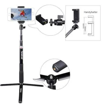 Smatree Telescoping Selfie Stick with Tripod Compatible for G*Pro 13/12/11/10/9/8/7/6/5/Insta360, for OSMO 4/3/Ricoh Theta, Compact Camera and Phone