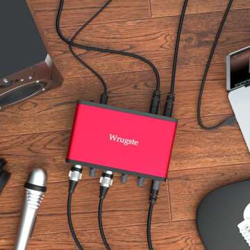 Wrugste USB Audio Interface +48V Phantom Power 24Bit/192kHz for Recording Podcasting and Streaming Ultra-low Latency Plug and Play Noise-Free XLR Audio Interafce for PC