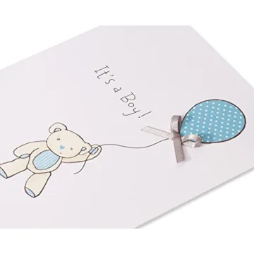 Cute Baby Boy Card – Bear with Balloon by American Greetings