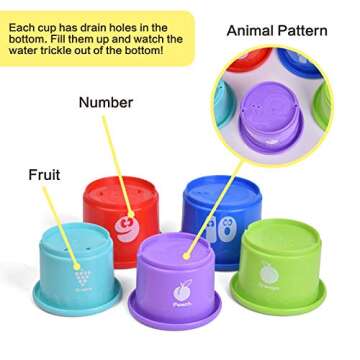 16 PCs Animal Bath Stacking Cups for Toddlers – Fun Educational Bath Toys