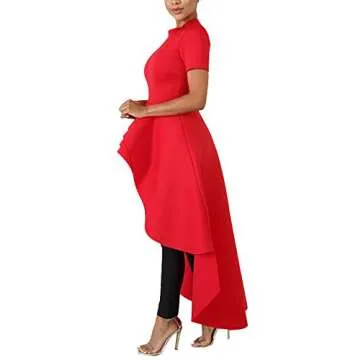 Lrady Women Ruffle High Low Asymmetrical Dress Red