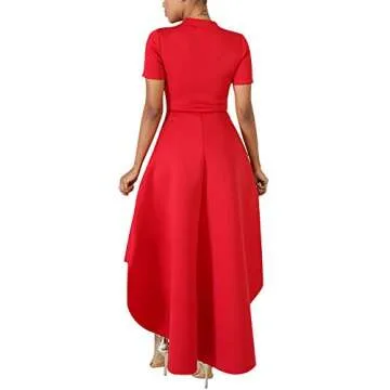 Lrady Women Ruffle High Low Asymmetrical Dress Red