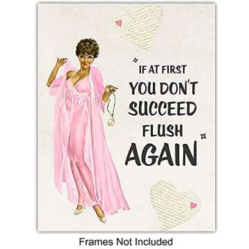 African American Wall Art - Bathroom Wall Decor - Vintage Bathroom Wall Art - Funny Bathroom Decor for Afro American Black Women - Retro Bath Wall Decor - Guest Bathroom - Powder Room - Restroom Sign