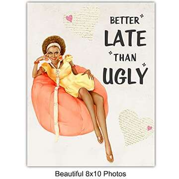 African American Wall Art - Bathroom Wall Decor - Vintage Bathroom Wall Art - Funny Bathroom Decor for Afro American Black Women - Retro Bath Wall Decor - Guest Bathroom - Powder Room - Restroom Sign
