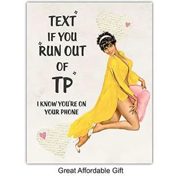 African American Wall Art - Bathroom Wall Decor - Vintage Bathroom Wall Art - Funny Bathroom Decor for Afro American Black Women - Retro Bath Wall Decor - Guest Bathroom - Powder Room - Restroom Sign