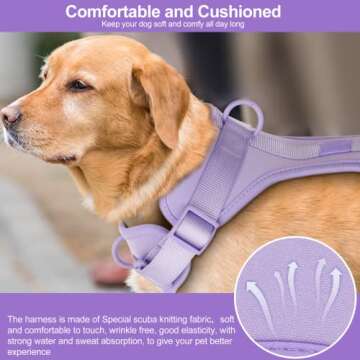 No Pull Lightweight Dog Harness: Adjustable Durable Breathable Mesh Pet Vest Harness with Soft & Comfortable Cushion, for Small Medium Large Dogs (Lilac, XS)