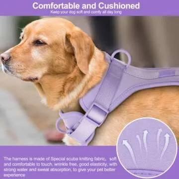 No Pull Lightweight Dog Harness: Adjustable Durable Breathable Mesh Pet Vest Harness with Soft & Comfortable Cushion, for Small Medium Large Dogs (Lilac, XS)