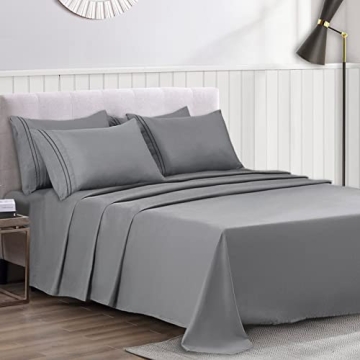 Mejoroom 6-Piece Queen Sheet Set - Extra Soft Microfiber 1800 Thread Count Luxury Egyptian Sheets wi...