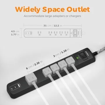 Addtam 2 Pack Power Strip with USB-C Charging Ports