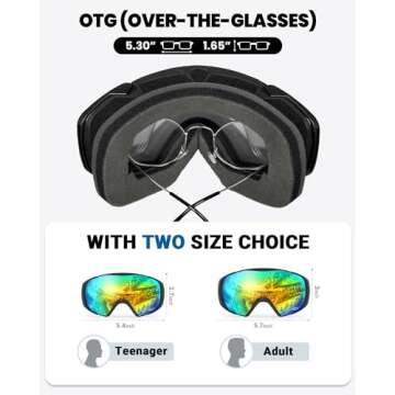 OutdoorMaster Ski Goggles with Cover Snowboard Snow Goggles OTG Anti-Fog for Youth Teenager, A01 Vlt 9.4%