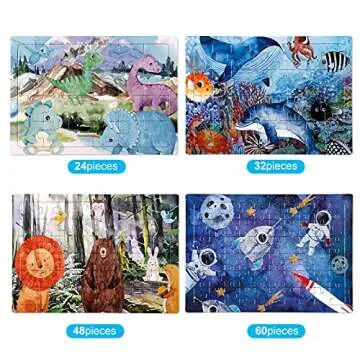 4 in 1 Increasing Difficulty Kids Puzzle for Kids, Ages 3-8, 24-60-Piece Puzzles, Puzzles for Children Learning Educational Puzzles Toys for Boys and Girls Set for Kids(4 Puzzles)