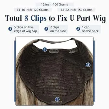 Full Shine U Part Wigs Ash Brown Highlights Platinum Blonde Half Part Wigs Hidden One Piece Hair Extensions With Clips 18Inch Straight Hair 150Grams