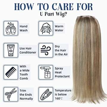 Full Shine U Part Wigs Ash Brown Highlights Platinum Blonde Half Part Wigs Hidden One Piece Hair Extensions With Clips 18Inch Straight Hair 150Grams