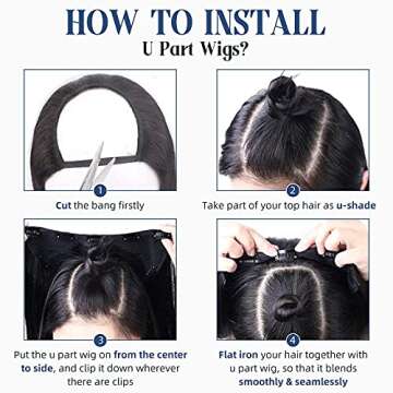 Full Shine U Part Wigs Ash Brown Highlights Platinum Blonde Half Part Wigs Hidden One Piece Hair Extensions With Clips 18Inch Straight Hair 150Grams