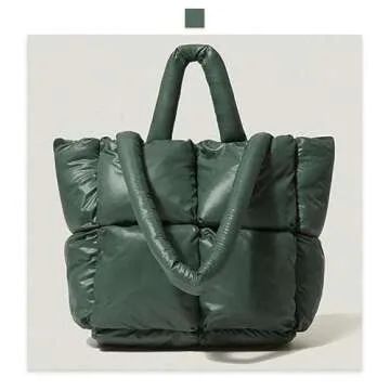 ZOSIVEB Large Puffer Tote Bag Winter Soft Puffer Down Padding Shoulder Bags Trendy Luxury Quilted Padded Handbags for Women (Green)
