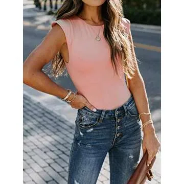 Stylish REORIA Women’s Sleeveless Bodysuit in Pink