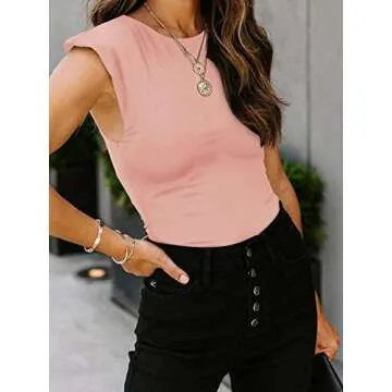 Stylish REORIA Women’s Sleeveless Bodysuit in Pink