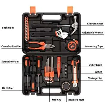 Yougfin Basic Small Tool Kit for Home 38 Pieces, All in One Starter Tool Box with Tools Included for College Dorm Office, Portable Car Tool Set Mechanics Kit for Auto Repair