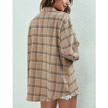 Bozanly Flannel Buffalo Plaid Shirts for Women Oversized Button Down Shacket Blouse Tops(0001-LightKhaki-S)