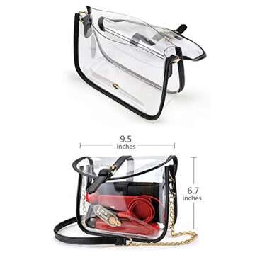 Clear Saddle Cross Body Bag Women Chain Shoulder Handbag Purse (Black)