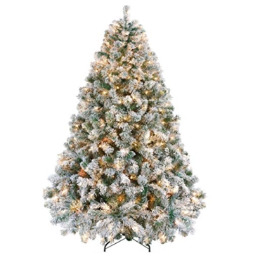 Yaheetech 6ft Pre-lit Snow Flocked Christmas Tree Warm White Lights
