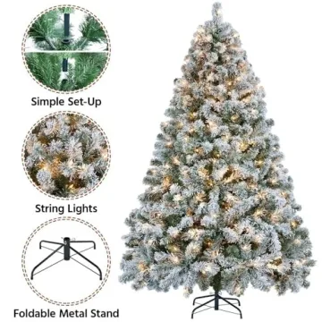 Yaheetech 6ft Pre-lit Snow Flocked Christmas Tree Warm White Lights