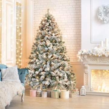 Yaheetech 6ft Pre-lit Snow Flocked Christmas Tree Warm White Lights
