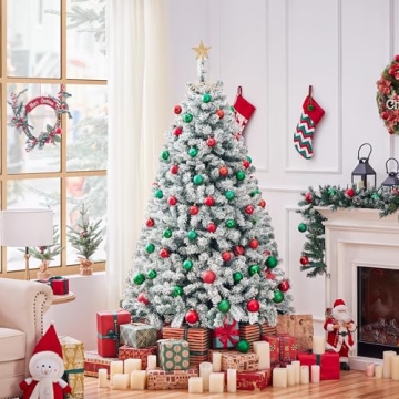Yaheetech 6ft Pre-lit Snow Flocked Christmas Tree Warm White Lights