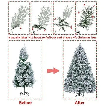 Yaheetech 6ft Pre-lit Snow Flocked Christmas Tree Warm White Lights