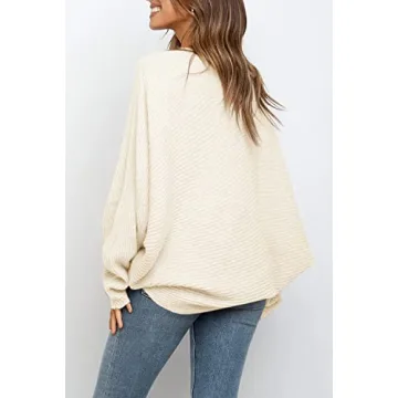 Mafulus Women's Oversized Crewneck Sweater Batwing Puff Long Sleeve Cable Slouchy Pullover Jumper Tops