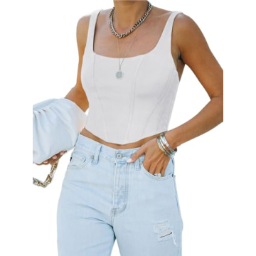 REORIA Women's Sexy Square Neck Corset Crop Top - Summer Club Wear
