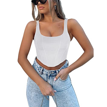 REORIA Women's Sexy Square Neck Corset Crop Top Summer Wear