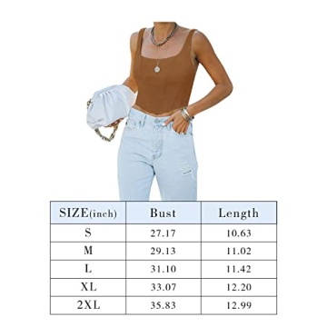 REORIA Women's Sexy Square Neck Corset Crop Top Summer Wear