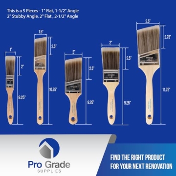 Pro Grade 5 Piece Paint Brush Set for All Paints