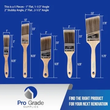 Pro Grade 5 Piece Paint Brush Set for All Paints