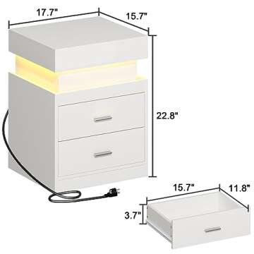 ChooChoo LED Nightstand with Charging Station, Smart Night Stand with Sliding Top Storage, 2-Drawers...