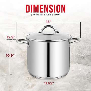 Bakken-Swiss Deluxe 16-Quart Stainless Steel Stockpot w/Tempered Glass See-Through Lid - Simmering D...