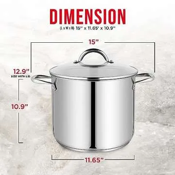 Bakken-Swiss Deluxe 16-Quart Stainless Steel Stockpot w/Tempered Glass See-Through Lid - Simmering D...