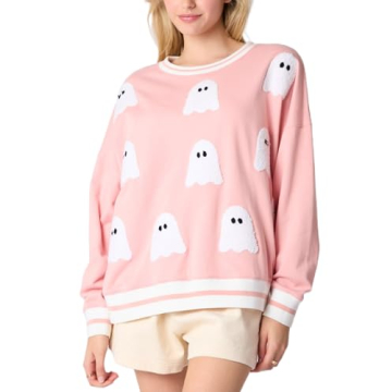 Argeousgor Women Halloween Sweatshirt Sequin Ghost Oversized Long Sleeve Sweater Pumpkin Pullover To...