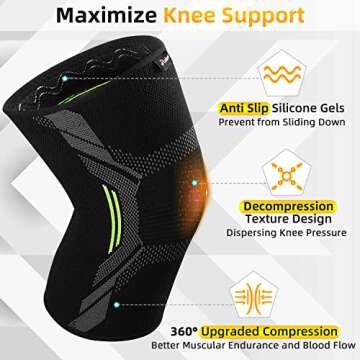 JLebow Knee Braces for Knee Pain Women Men 2 Pack Compression Knee Sleeve for Working Out, Running, Gym, Fitness, Weightlifting 丨 High Stretch Knee Support for Meniscus Tear, ACL, Arthritis
