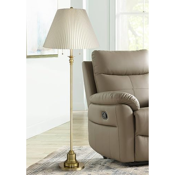 360 Lighting Spenser Retro Art Deco 58" Floor Lamp - Brushed Antique Brass Finish with Beige Pleated...