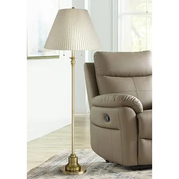 360 Lighting Spenser Retro Art Deco 58" Floor Lamp - Brushed Antique Brass Finish with Beige Pleated...