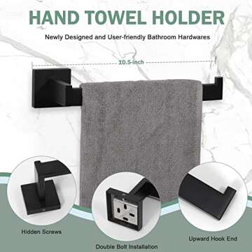 VELIMAX Premium Stainless Steel 4 Pieces Bathroom Hardware Accessories Set Wall Mounted Towel Bar Set, Matte Black, 24-Inch