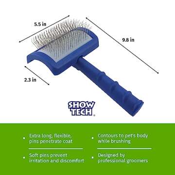 Show Tech Tuffer Than Tangles Slicker Brush for Dog Grooming with Long, Soft Pins, Medium Size, Perfect for Doodle Breeds, Angled Pins for Dematting, Remove Undercoat, Comfort Grip Handle