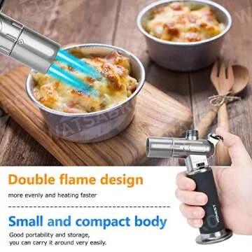 WATSABRO Kitchen Blow Torch,Culinary Butane Torch Lighters Refillable Double Fire Cooking Torch,Mini Adjustable Flame Butane Lighters for Dabs,Creme Brulee,Food and BBQ (Butane Gas Not Included)