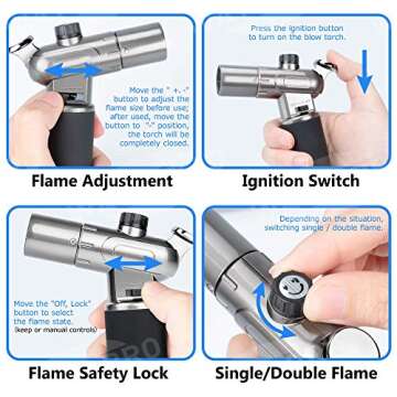 WATSABRO Kitchen Blow Torch,Culinary Butane Torch Lighters Refillable Double Fire Cooking Torch,Mini Adjustable Flame Butane Lighters for Dabs,Creme Brulee,Food and BBQ (Butane Gas Not Included)
